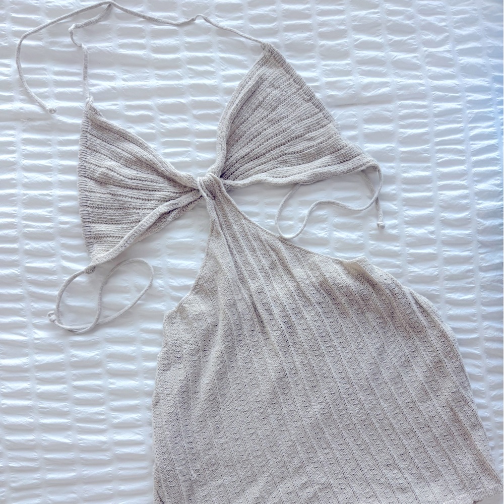 PrettyLittleThing Beige Knit Halter Dress